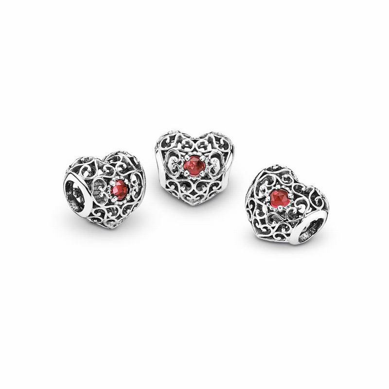 Pandora January Signature Heart Charm - Sterling Silver/Red/Garnet - Canada | DN9706JW